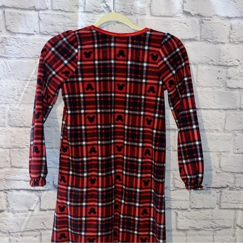 Girls Mickey Mouse Disney Red plaid Christmas flannel night gown lace ruffle 10 - Picture 6 of 9
